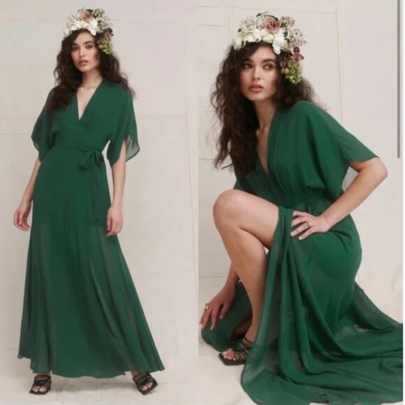 Reformation Winslow Wrap Dress in Emerald Green Medium - Picture 16 of 16